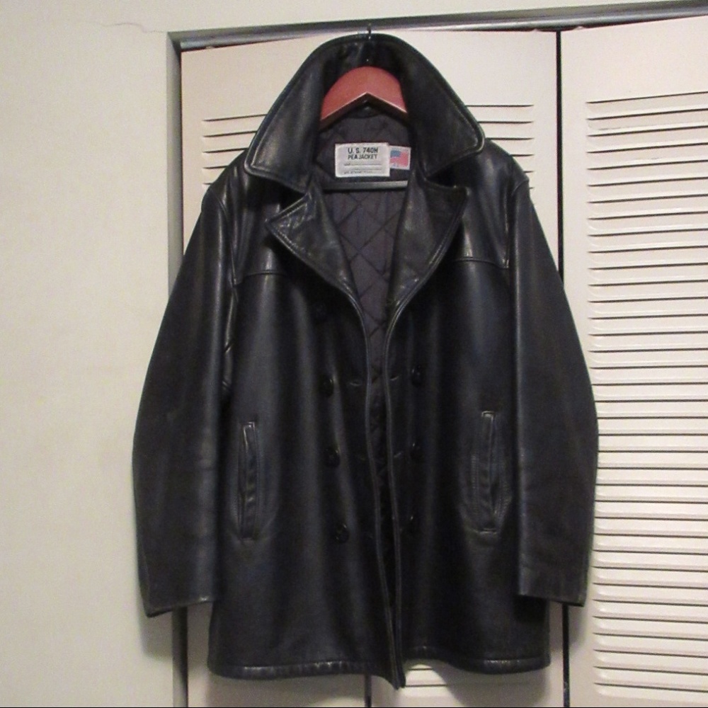 $798 Schott NYC 740N Leather Pea Coat 42 Vintage